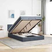 Stylish Ottoman Bed with Mattress & LEDs - Dark Grey Double Velvet