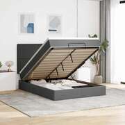 Ottoman Bed with Mattress Home Bed Base & LEDs Dark Grey Queen Fabric