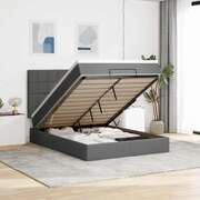 Ottoman Bed with Mattress Home Bed Base & LEDs Dark Grey Queen Fabric