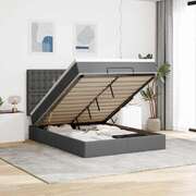Ottoman Bed with Mattress Home Bed Base & LEDs Dark Grey Queen 