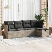 Garden Sofa Set with Cushions Modular Sofa 5 Piece Grey Poly Rattan 