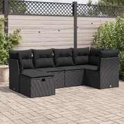 Garden Sofa Set with Cushions Modular Sofa 6 Piece Black Poly Rattan - Stylish & Versatile