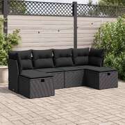 Garden Sofa Set with Cushions Modular Sofa 6 Pcs  Black Poly Rattan