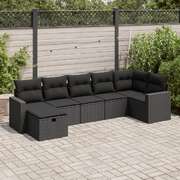 Garden Sofa Set with Cushions Modular Sofa 7 Pcs Black Poly Rattan - Elegant