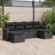 Modern Garden Sofa Set with Cushions Modular Sofa 6 Piece Black - Poly Rattan
