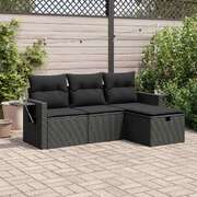 Garden Sofa Set with Cushions Modular Sofa 4 Piece - Black Poly Rattan