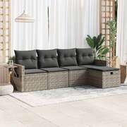 5 Pcs Garden Sofa Set with Cushions Grey Poly Rattan - Stylish & Durable