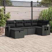 Modern Garden Sofa Set with Cushions Modular Sofa 6 Piece - Black Poly Rattan