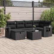 Durable and Stylish 7 Piece Garden Sofa Set with Cushions Black Poly Rattan