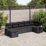 Garden Sofa Set with Cushions Modular Sofa 7- Piece Black Poly Rattan