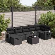 Versatile Garden Sofa Set with Cushions Modular Sofa 8 Piece Black - Poly Rattan