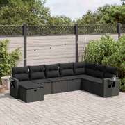Comfort and Style Garden Sofa Set with Cushions Modular Sofa 8 Piece Black Poly Rattan