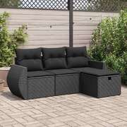 Stylish Garden Sofa Set with Cushions Modular Sofa 4 Piece Black Poly Rattan