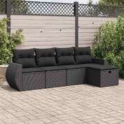 Garden Sofa Set with Cushions Modular Sofa 5 Piece - Black Poly Rattan