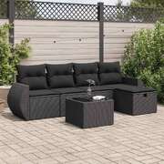 Durable and Stylish 6 Piece Garden Sofa Set with Cushions - Black Poly Rattan