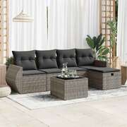 6 Piece Garden Sofa Set with Cushions Grey Poly Rattan - Stylish & Durable
