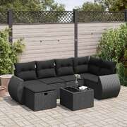 Stylish & Durable 7 Piece Garden Sofa Set with Cushions Black Poly Rattan