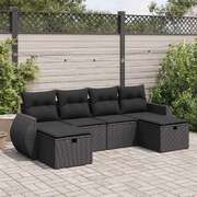 Elegant 6 Piece Garden Sofa Set with Cushions Black Poly Rattan