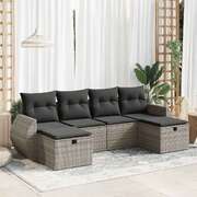 6 Piece Garden Sofa Set with Cushions Grey Poly Rattan - Outdoor Living