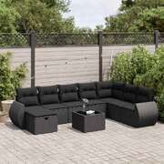 Elegant 9 Piece Garden Sofa Set with Cushions Black Poly Rattan