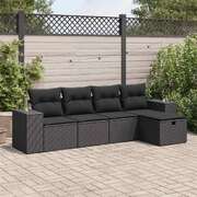 5 Piece Garden Sofa Set with Cushions Black Poly Rattan - Comfy & Chic