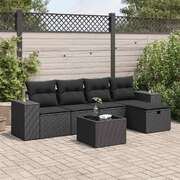 6 Piece Garden Sofa Set with Cushions Black Poly Rattan  - Comfy & Chic