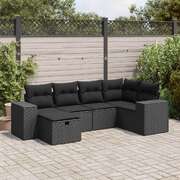 6 Pcs Garden Sofa Set with Cushions Black Poly Rattan - Perfect Outdoor