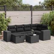 7 Piece Garden Sofa Set with Cushions Black Poly Rattan - Durable