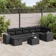 Modern 8 Piece Garden Sofa Set with Cushions Black Poly Rattan