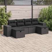Luxury 6 Piece Garden Sofa Set with Cushions Black Poly Rattan 