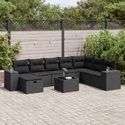 Garden Sofa Set with Cushions Modular Sofa 9 Piece Black Poly Rattan - Stylish
