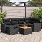 Garden Sofa Set with Cushions Modular Sofa 7 Piece Black Poly Rattan - Elegant