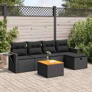 Luxurious Garden Sofa Set with Cushions Modular Sofa 6 Piece Black Poly Rattan