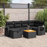 Luxury Garden Sofa Set with Cushions Modular Sofa 7 Piece - Black Poly Rattan