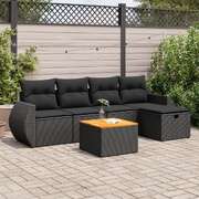 Stylish Garden Sofa Set with Cushions Modular Sofa 6 Pcs - Black Poly Rattan