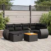 Versatile Garden Sofa Set with Cushions Modular Sofa 7 Piece Black Poly Rattan