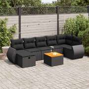 Comfort & Style 8 Piece Garden Sofa Set with Cushions Black Poly Rattan