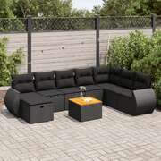 Garden Sofa Set with Cushions Modular Sofa 9 Pcs Black - Poly Rattan