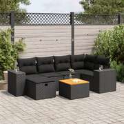 Garden Sofa Set with Cushions Modular Sofa 7 - Piece Black Poly Rattan