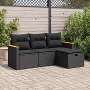 4 Piece Garden Sofa Set with Cushions Black Poly Rattan - Comfy & Chic