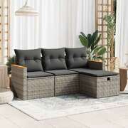 4 Piece Garden Sofa Set with Cushions Grey Poly Rattan - Comfy & Chic