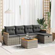 6 Piece Garden Sofa Set with Cushions Grey Poly Rattan - Modern Outdoor