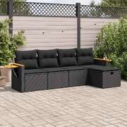 Modern 5 Piece Garden Sofa Set with Cushions Black Poly Rattan