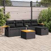 Luxury 6 Piece Garden Sofa Set with Cushions - Black Poly Rattan