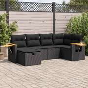 Modern Garden Sofa Set with Cushions Modular Sofa 6 Piece Black Poly Rattan 