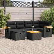 Garden Sofa Set with Cushions Modular Sofa 7 Pcs - Black Poly Rattan