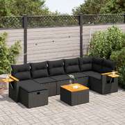 Garden Sofa Set with Cushions Modular Sofa 8 Piece -  Black Poly Rattan