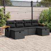 Garden Sofa Set with Cushions Modular Sofa 6 Pcs - Black Poly Rattan
