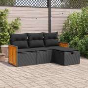 Garden Sofa Set with Cushions Modular Sofa 4 Pcs Black Poly Rattan
