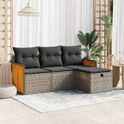 Garden Sofa Set with Cushions Modular Sofa 4 Piece Grey Poly Rattan - Modern